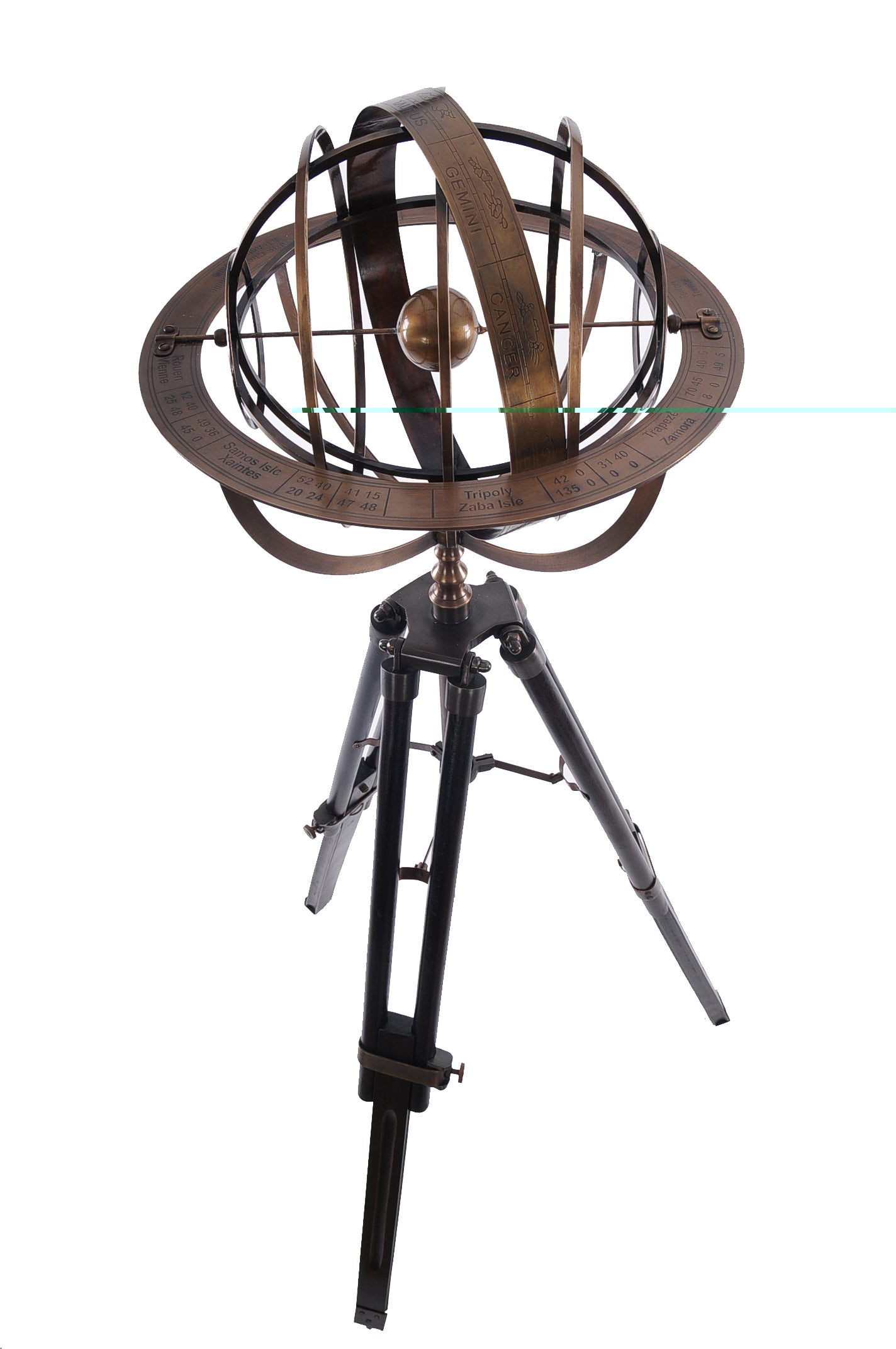 25" x 25" x 45.75" Brass Armillary With Wood Stand