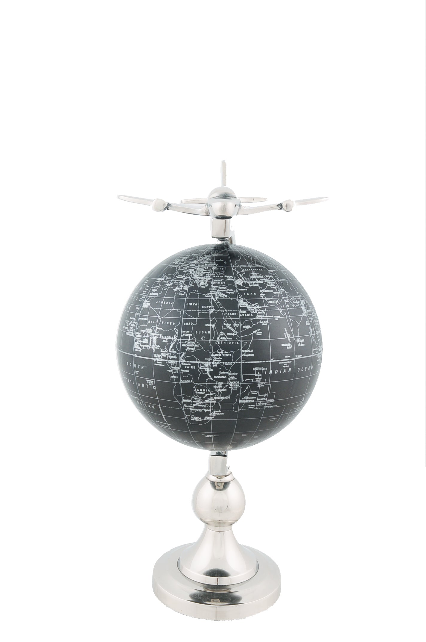 10" x 8.5" x 18" Airplane On Globe With Brass Stand