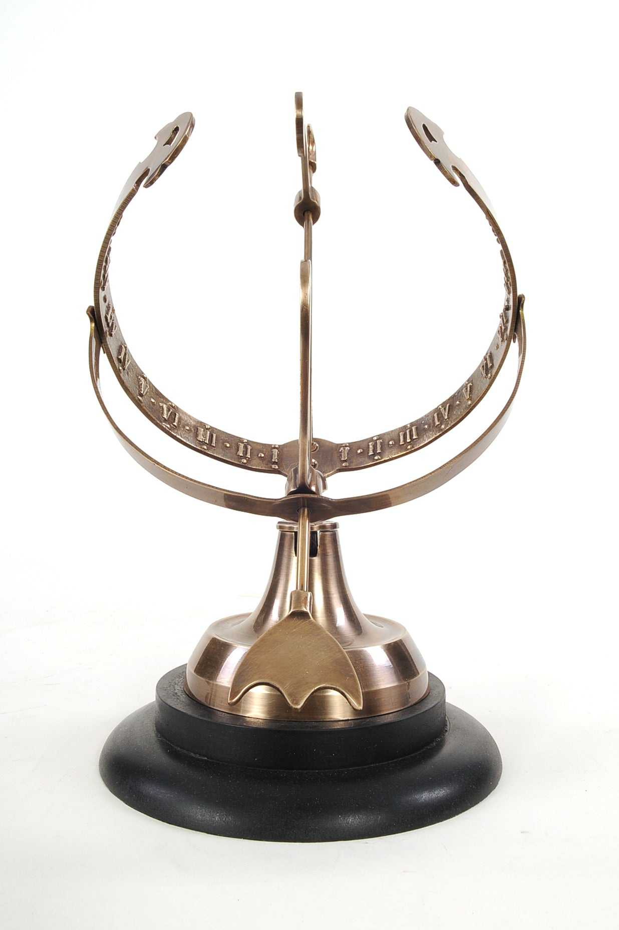 8" x 10" x 14.25" Brass Armillary On Wooden Base