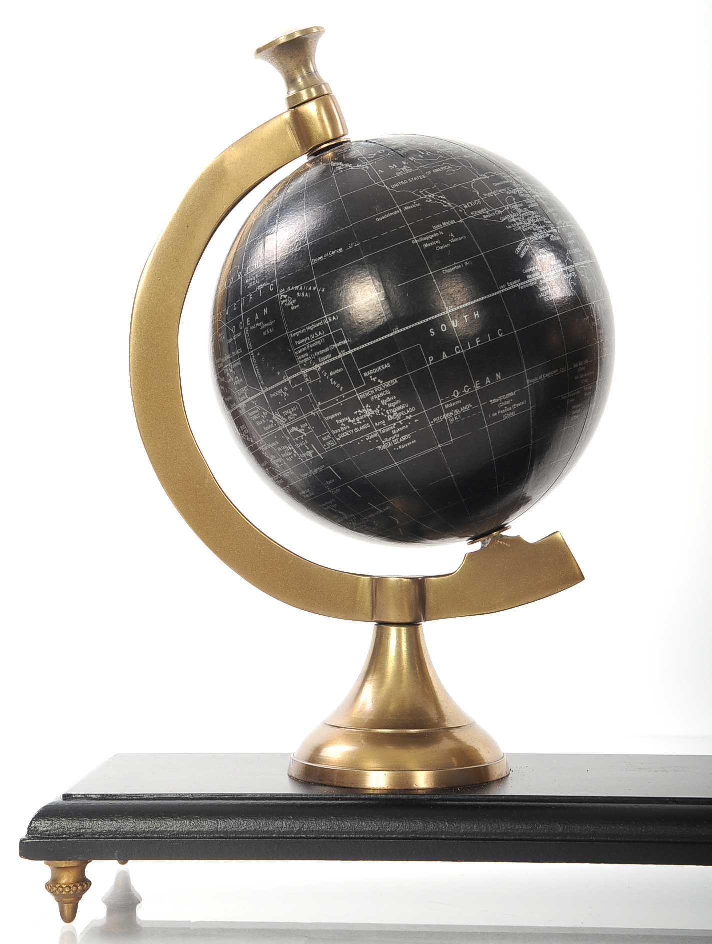 24" x 5.5" x 10.75" Armillery Clock & Globe On Wood Base