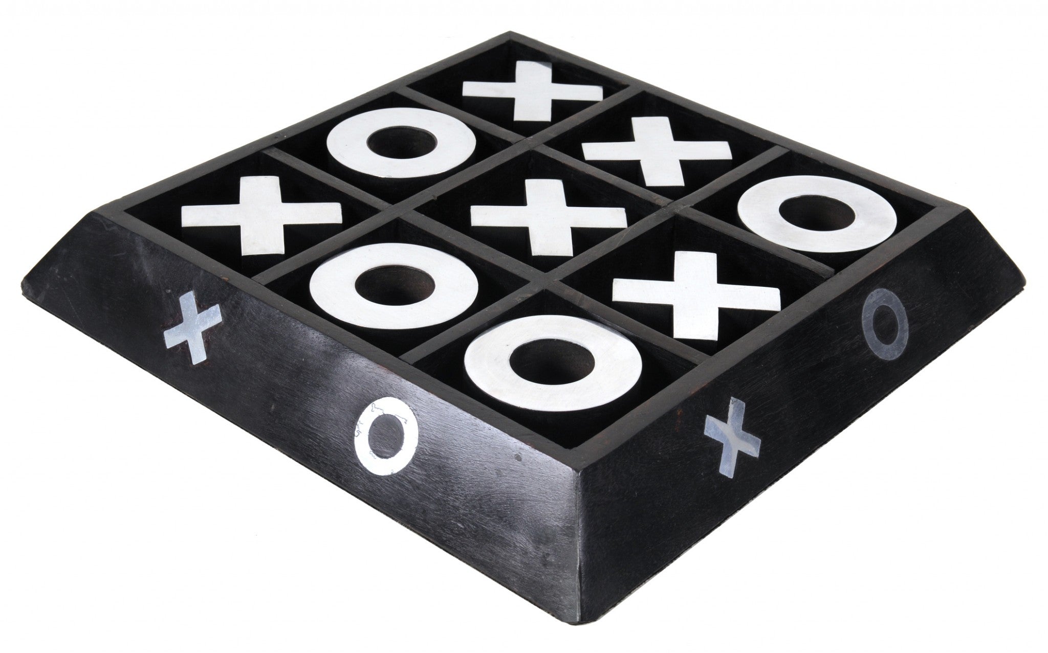 Nickel and Dark Wood Tic Tac Toe Sculpture