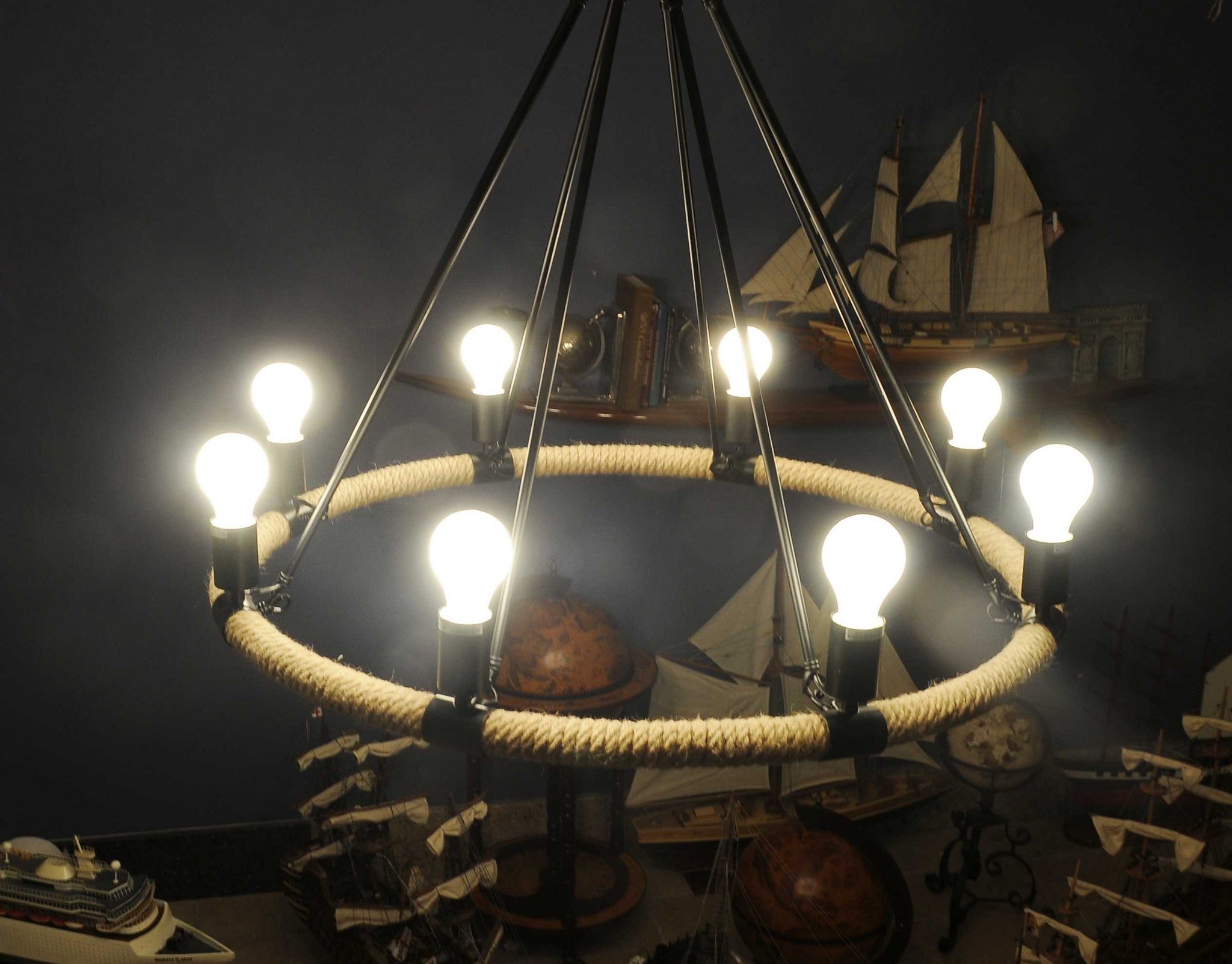 32" x 37" x 32" 8 Bulbs, Rope - Pendant Lamp