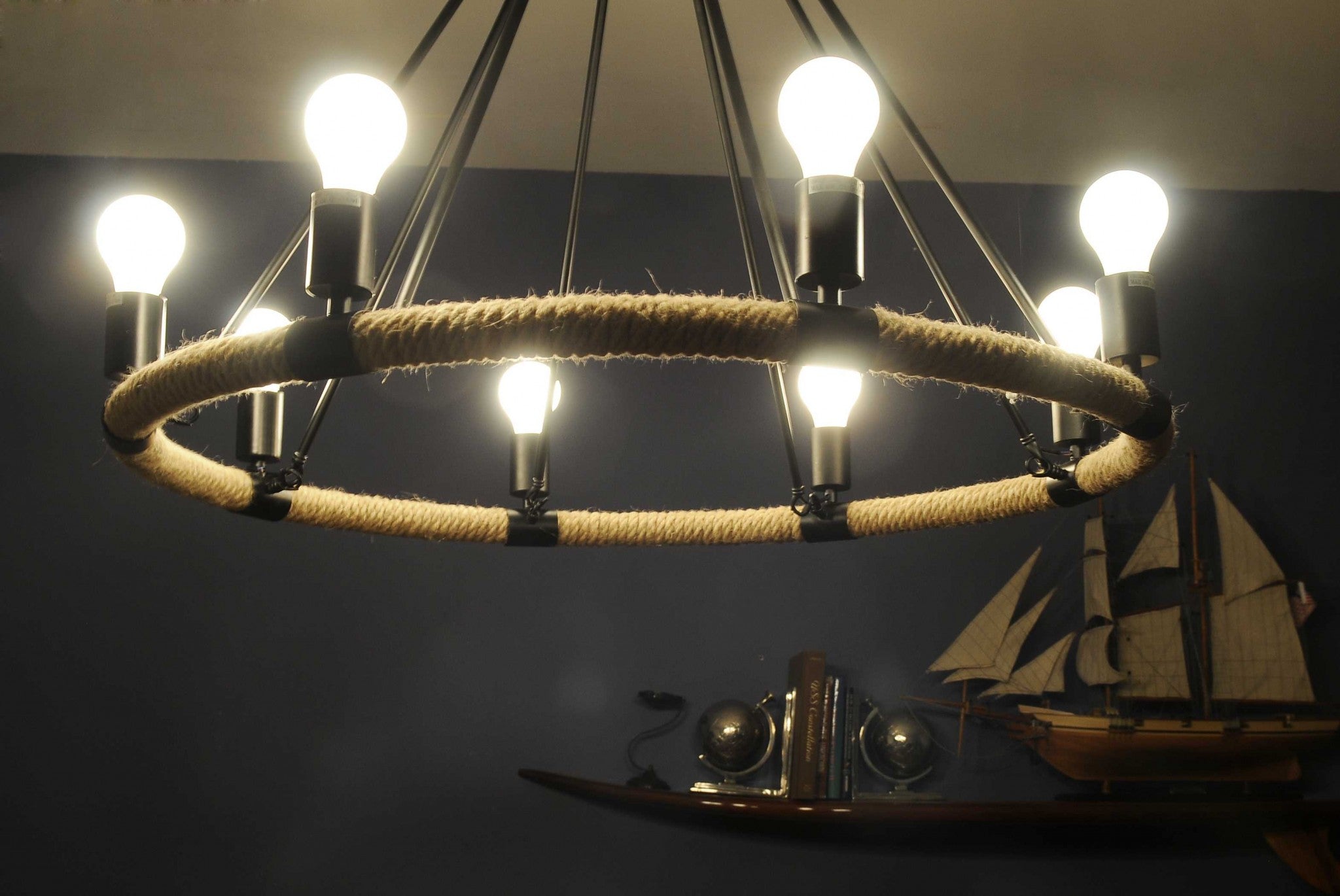 32" x 37" x 32" 8 Bulbs, Rope - Pendant Lamp