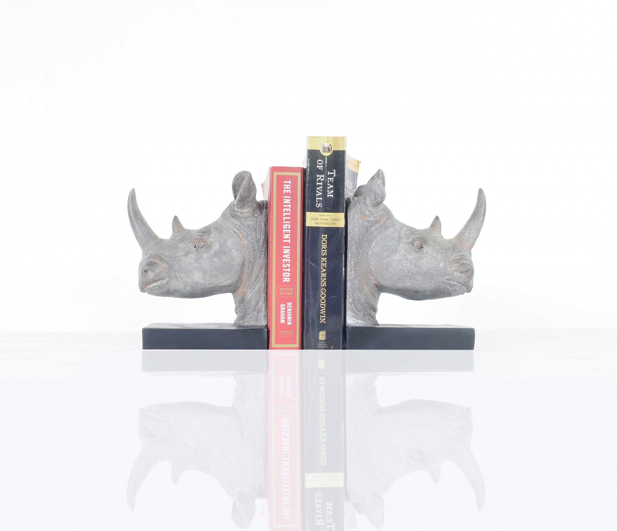6" x 6.5" x 8" Rhino Head Bookend Set of 2