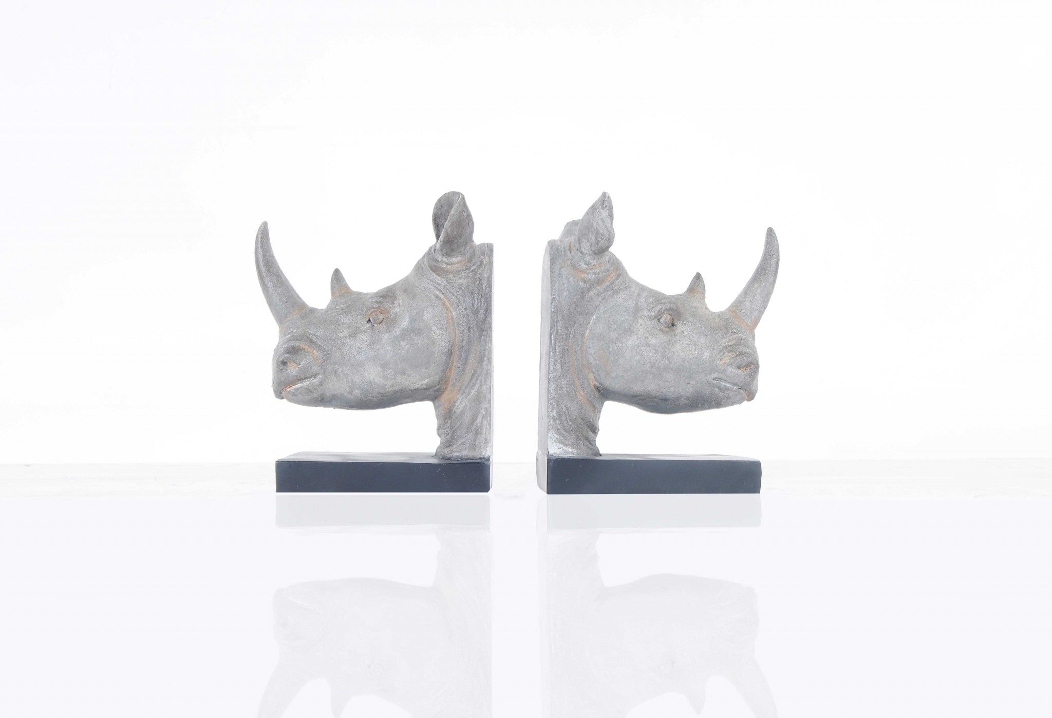 6" x 6.5" x 8" Rhino Head Bookend Set of 2