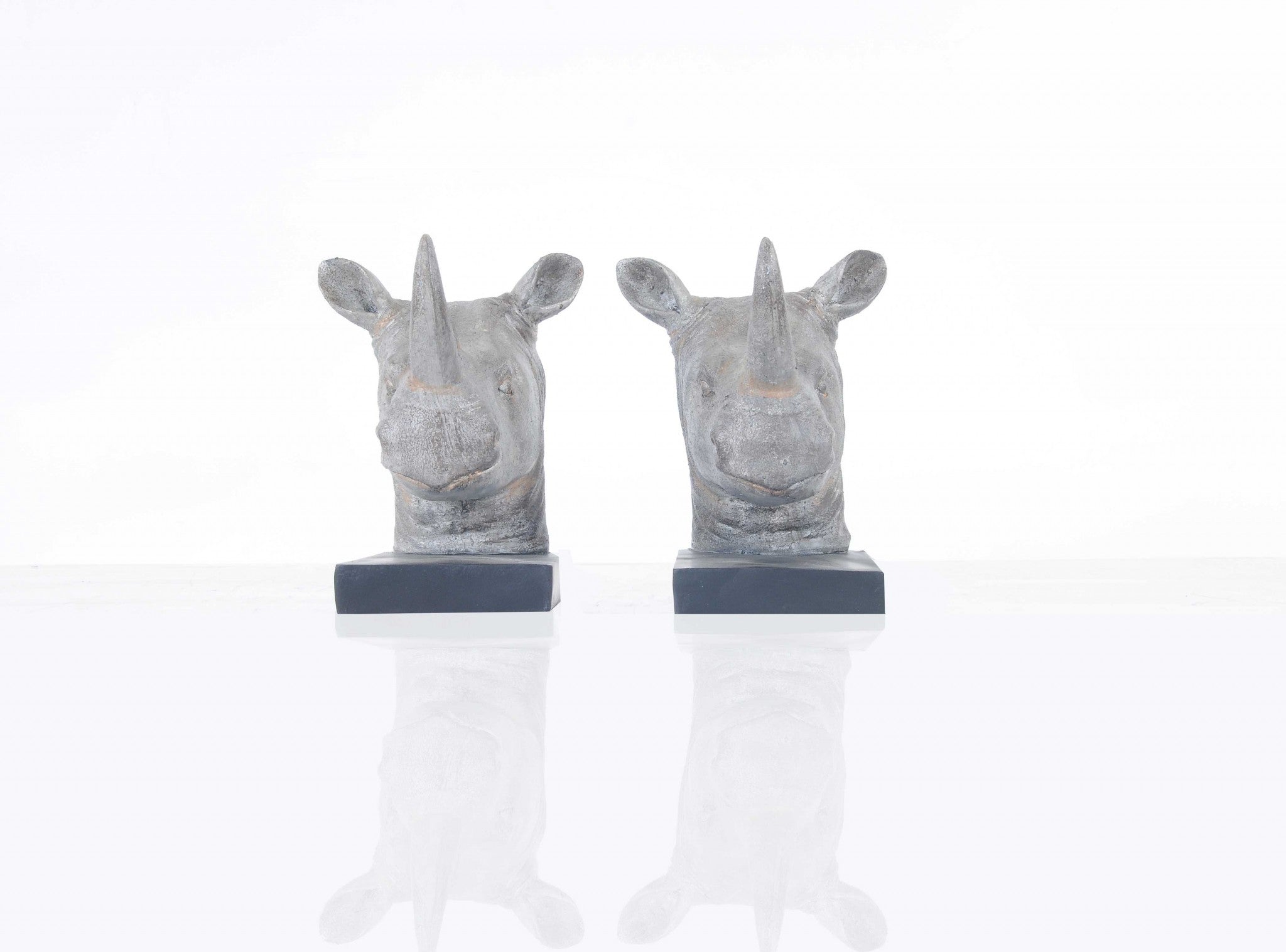 6" x 6.5" x 8" Rhino Head Bookend Set of 2