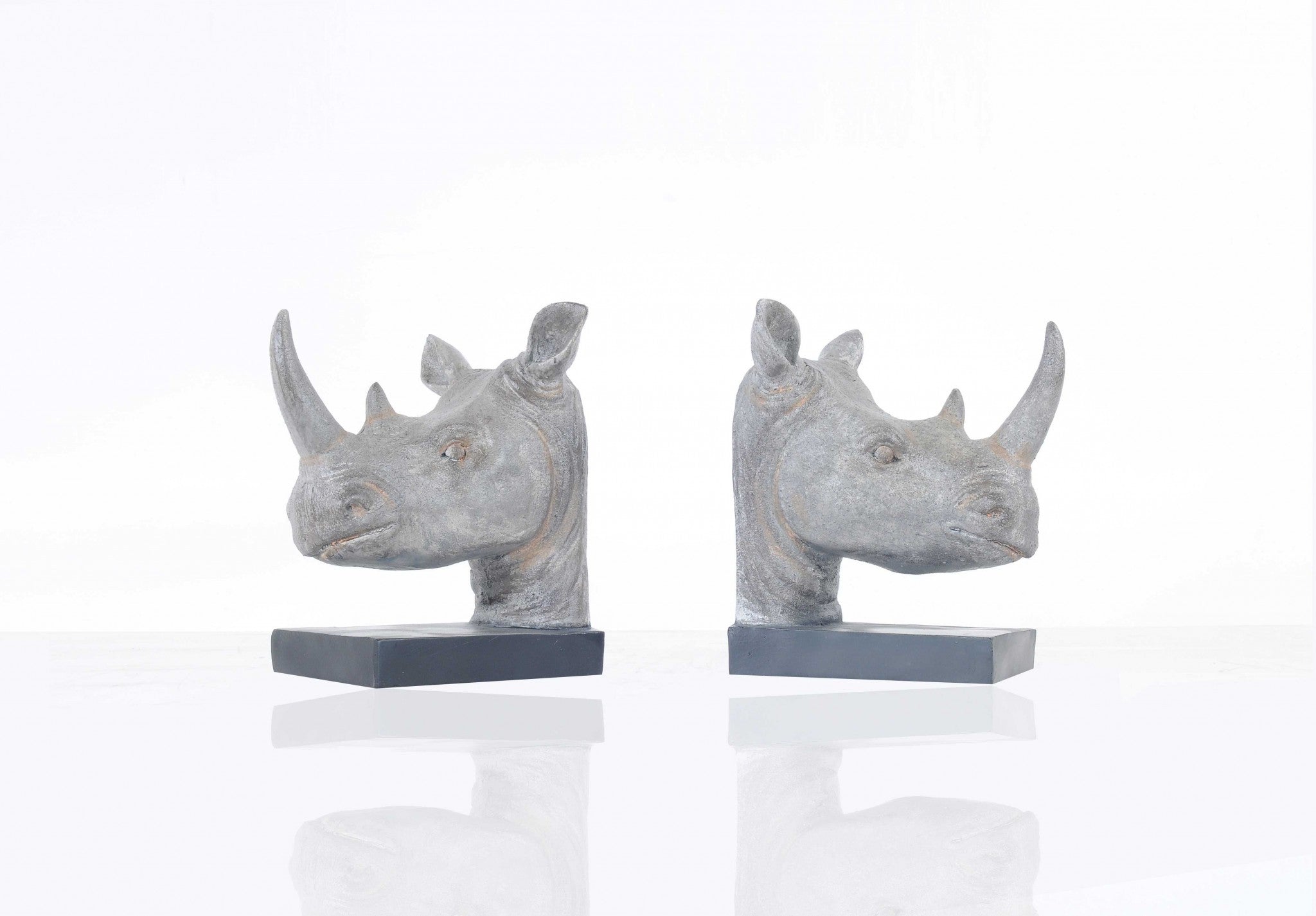 6" x 6.5" x 8" Rhino Head Bookend Set of 2