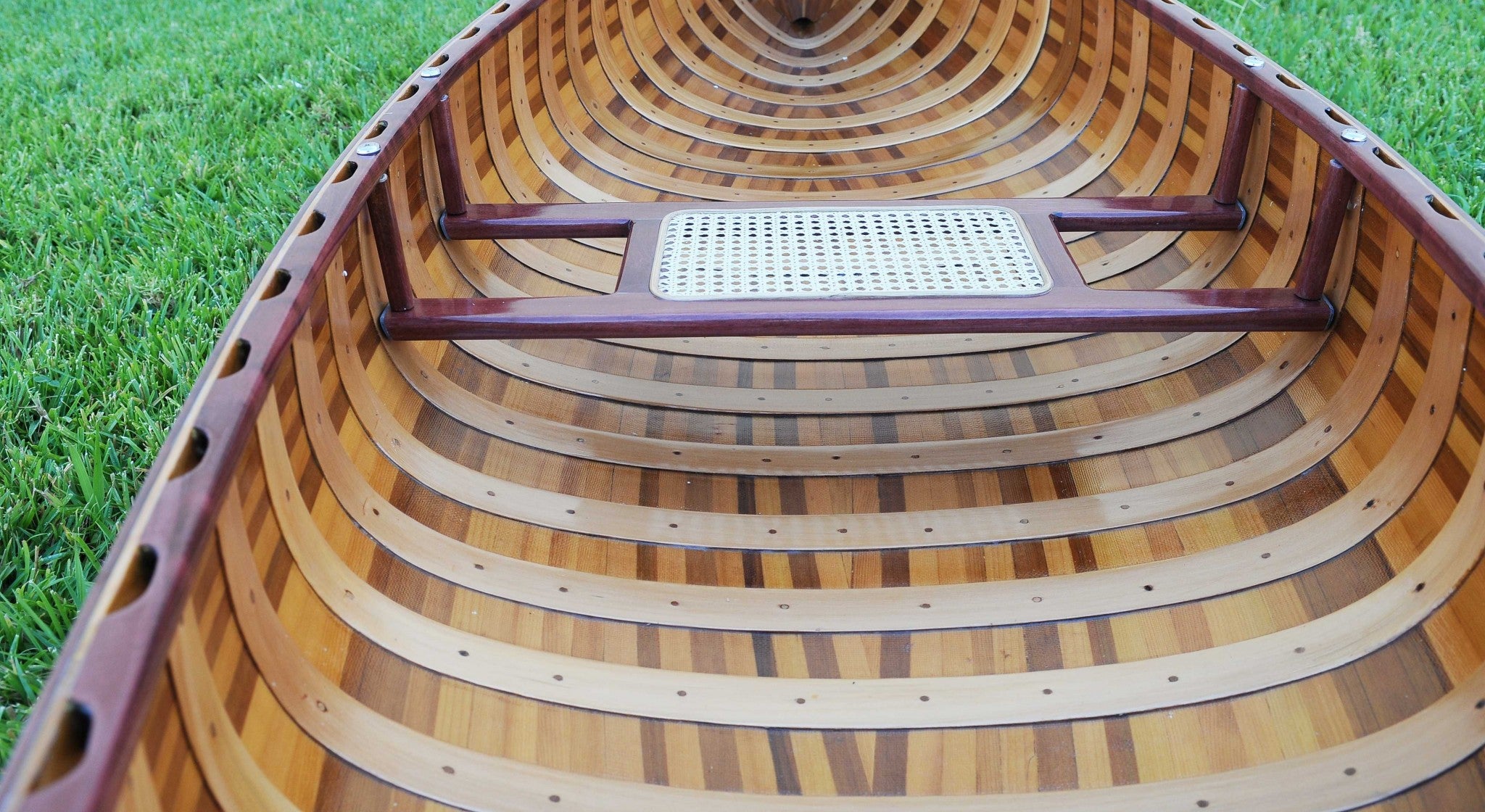 26.5" x 117" x 20" Red Wooden Canoe With Ribs Curved Bow