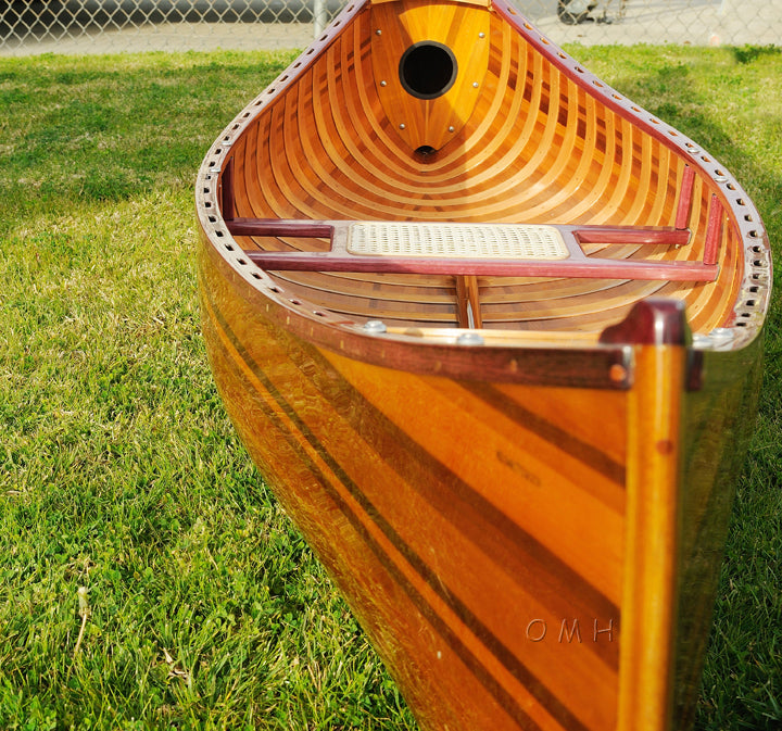 26.25" x 118.5" x 16" Wooden Canoe With Ribs Curved Bow