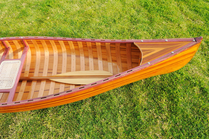26.25" x 118.5" x 16" Wooden Canoe With Ribs Curved Bow