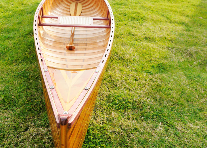 26.25" x 118.5" x 16" Wooden Canoe With Ribs Curved Bow