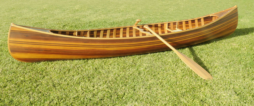 26.25" x 118.5" x 16"  Matte Finish, Wooden Canoe With Ribs Curved Bow