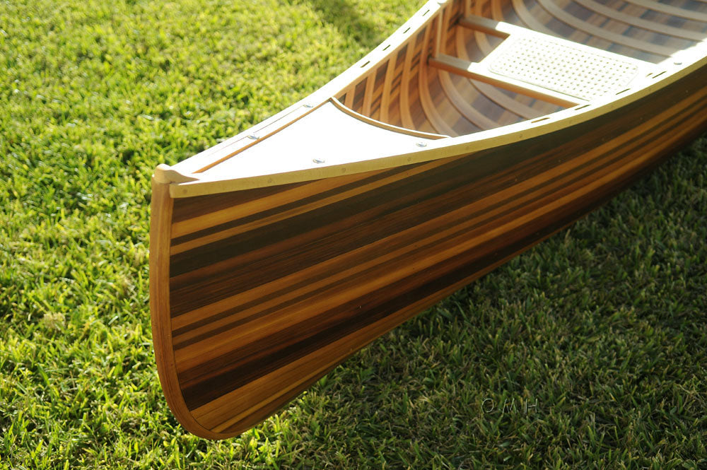 26.25" x 118.5" x 16"  Matte Finish, Wooden Canoe With Ribs Curved Bow