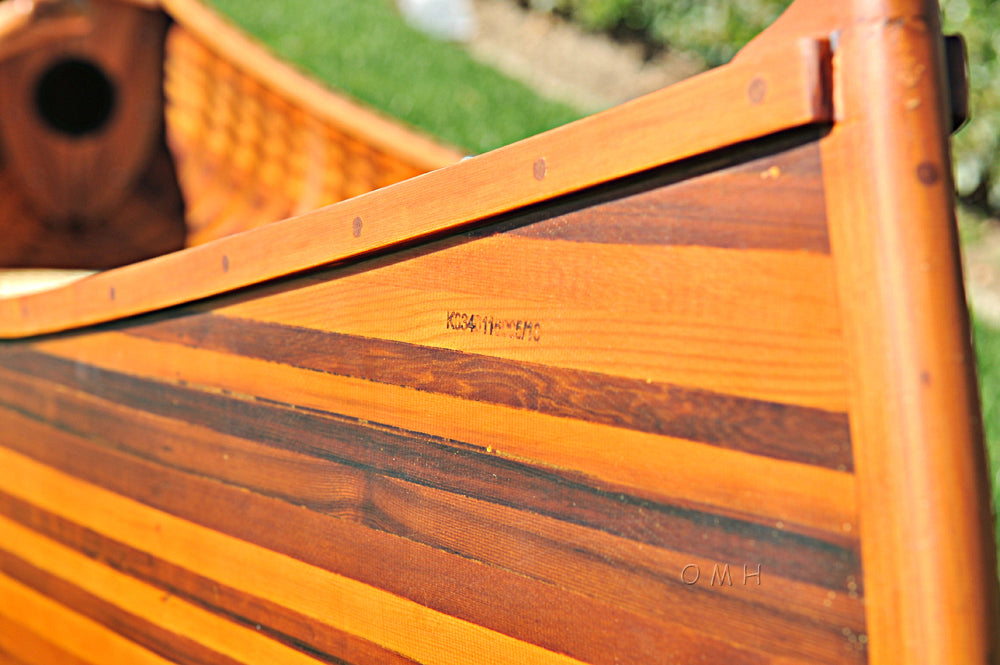 26.25" x 118.5" x 16"  Matte Finish, Wooden Canoe With Ribs Curved Bow