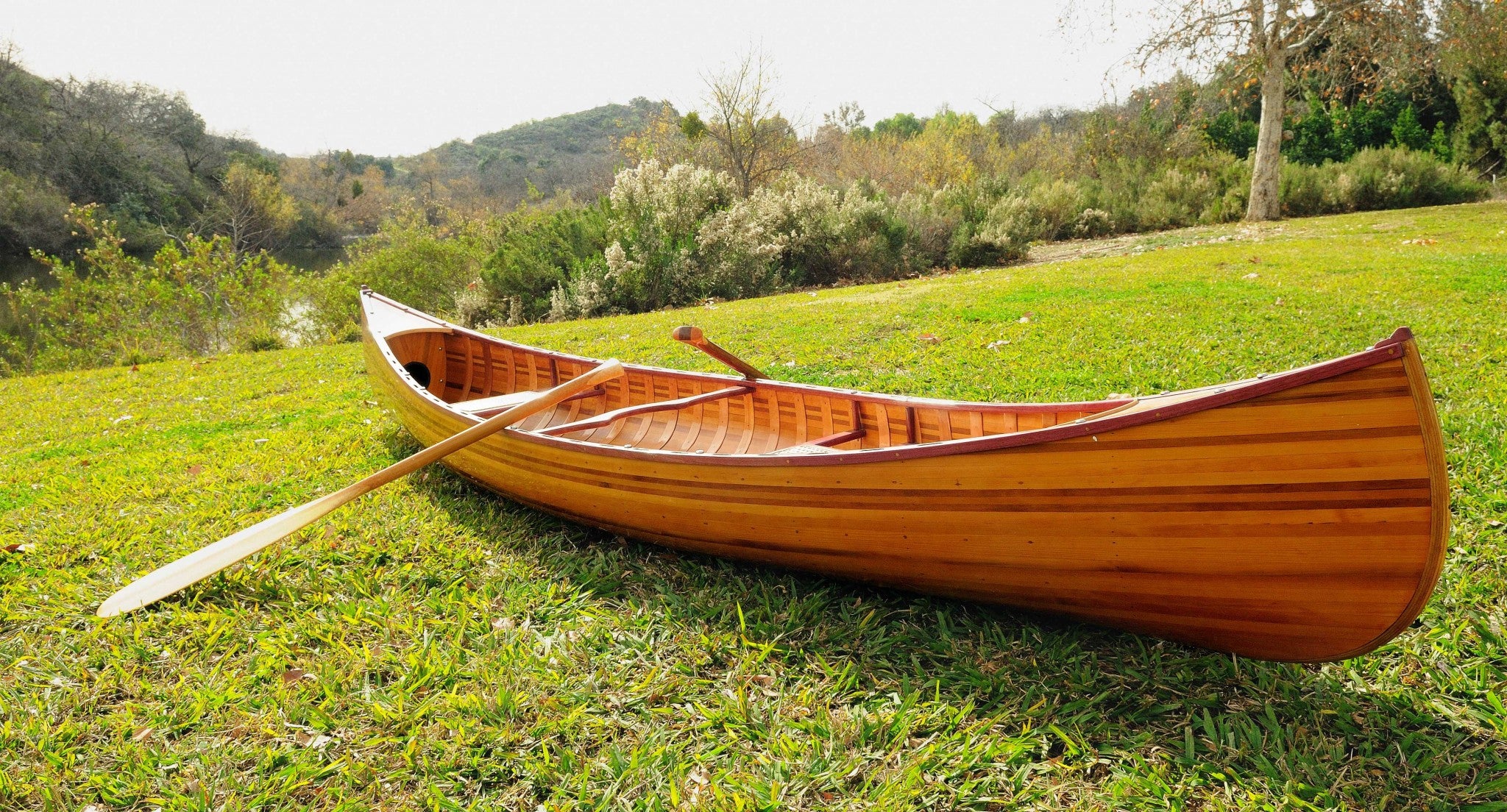 28.5" x 144" x 21" Wooden Canoe With Ribs Curved Bow