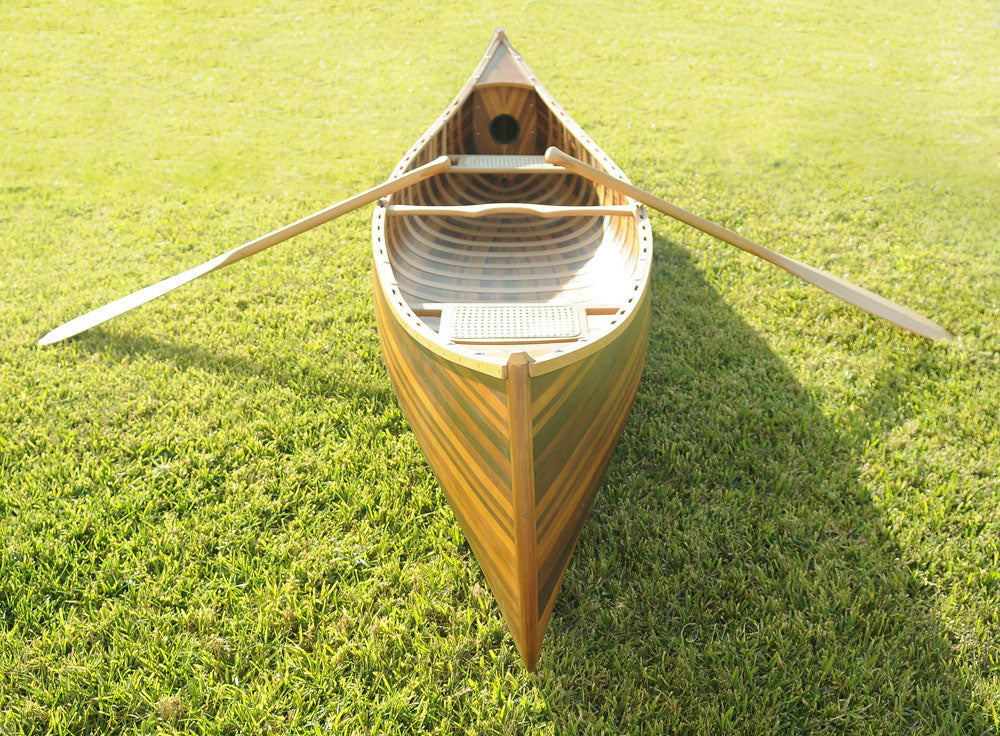 28.5" x 144" x 21"Matte FinishWooden Canoe With Ribs Curved Bow