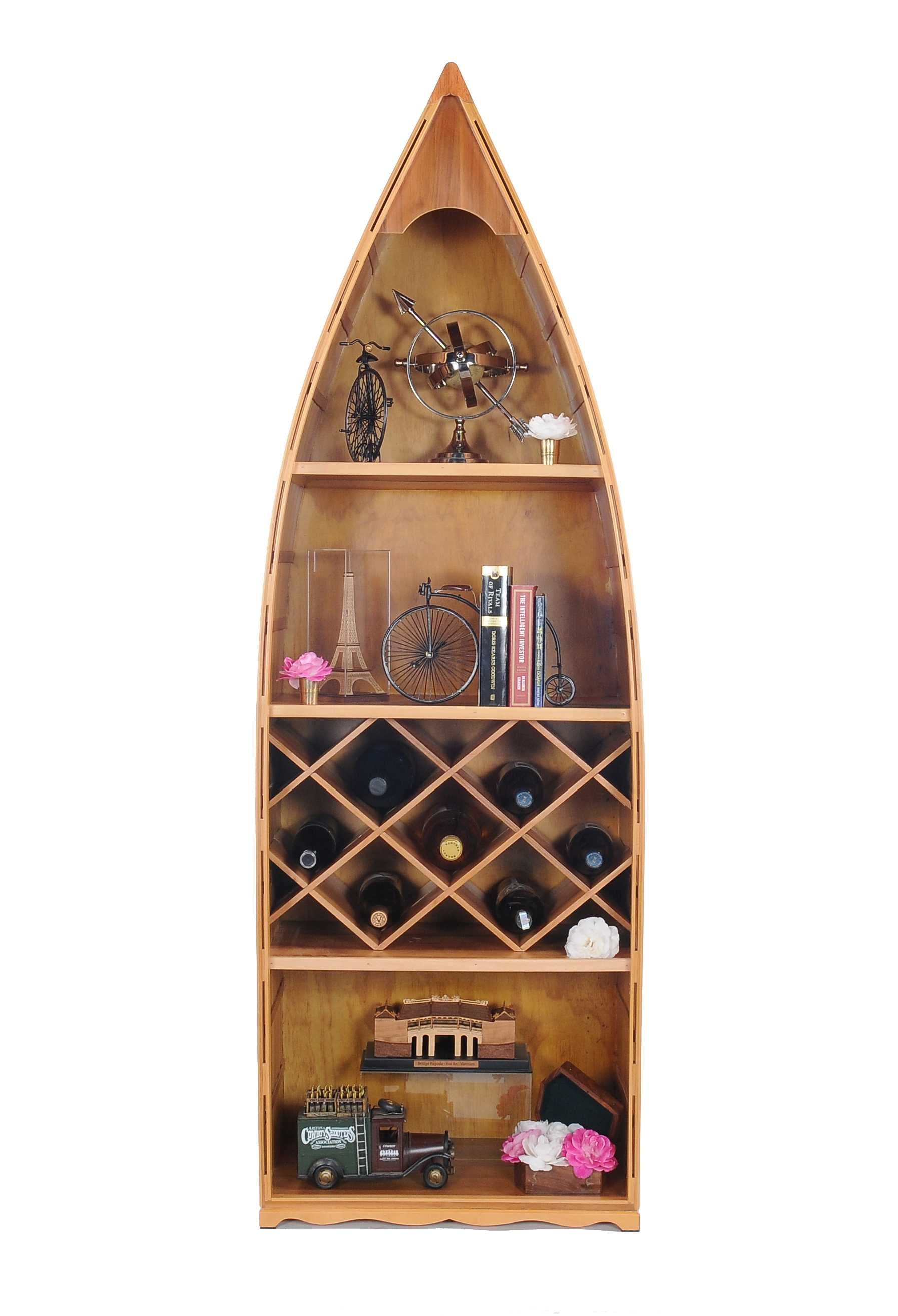 24.5" x 74" x 12.5" Wooden Canoe Wine Shelf