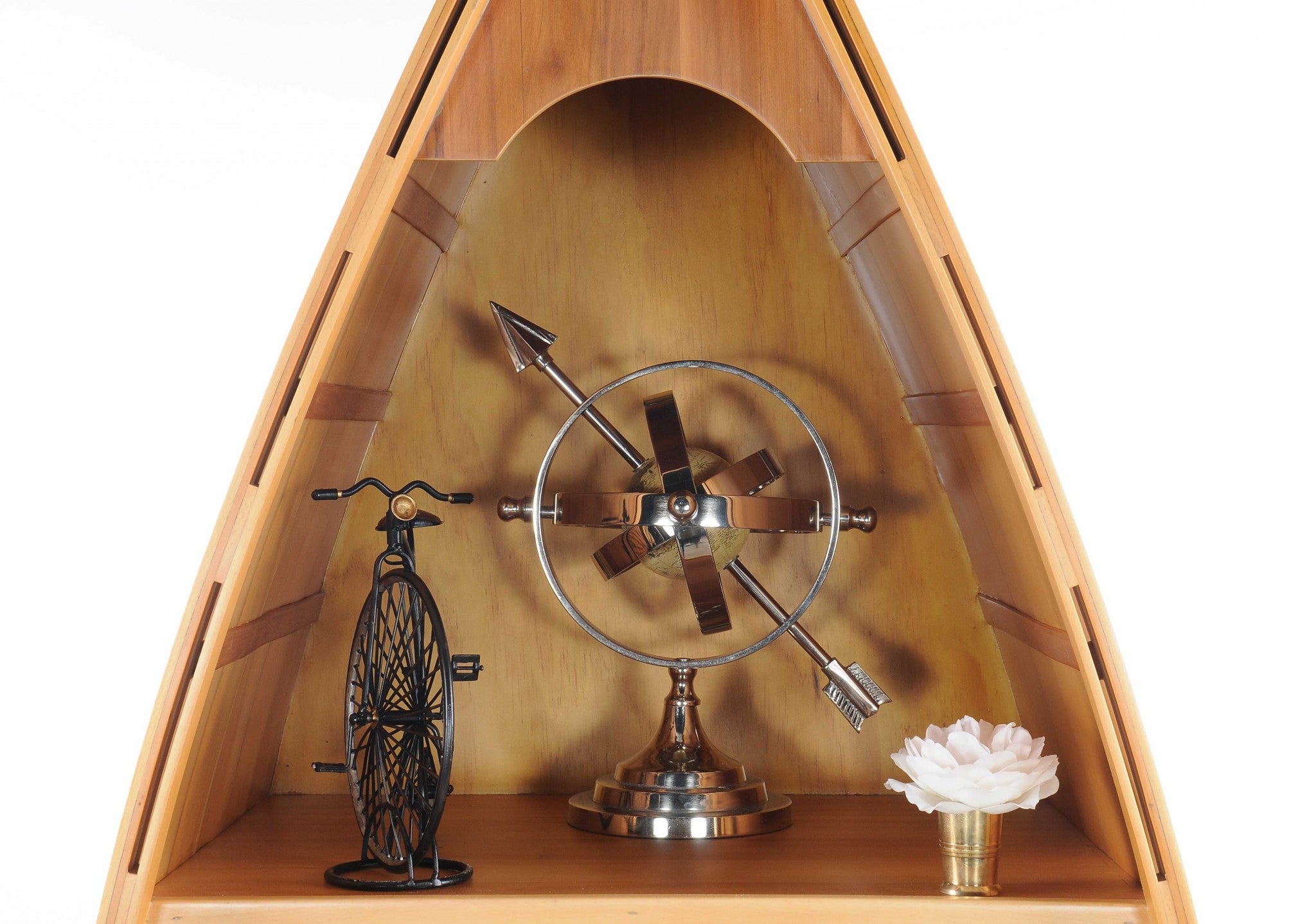 24.5" x 74" x 12.5" Wooden Canoe Wine Shelf