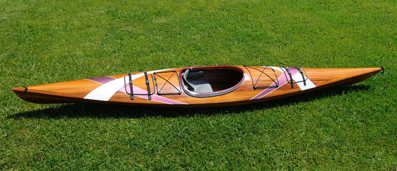 24" x 177" x 13.5" White & Purple RibbonWooden Kayak