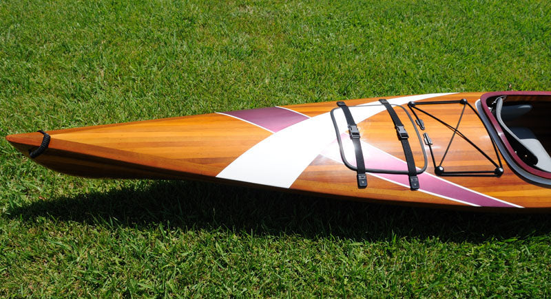 24" x 177" x 13.5" White & Purple RibbonWooden Kayak