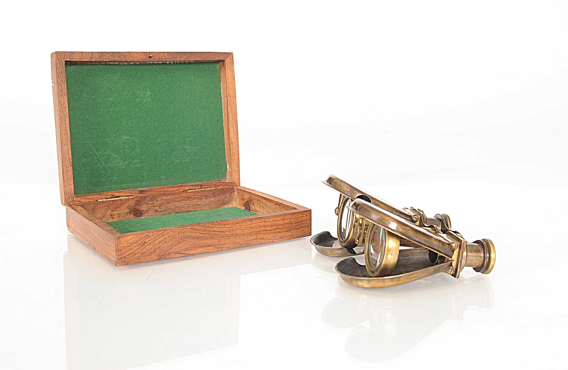 Brass Folding Pocket Binocular in Wood Storage Box