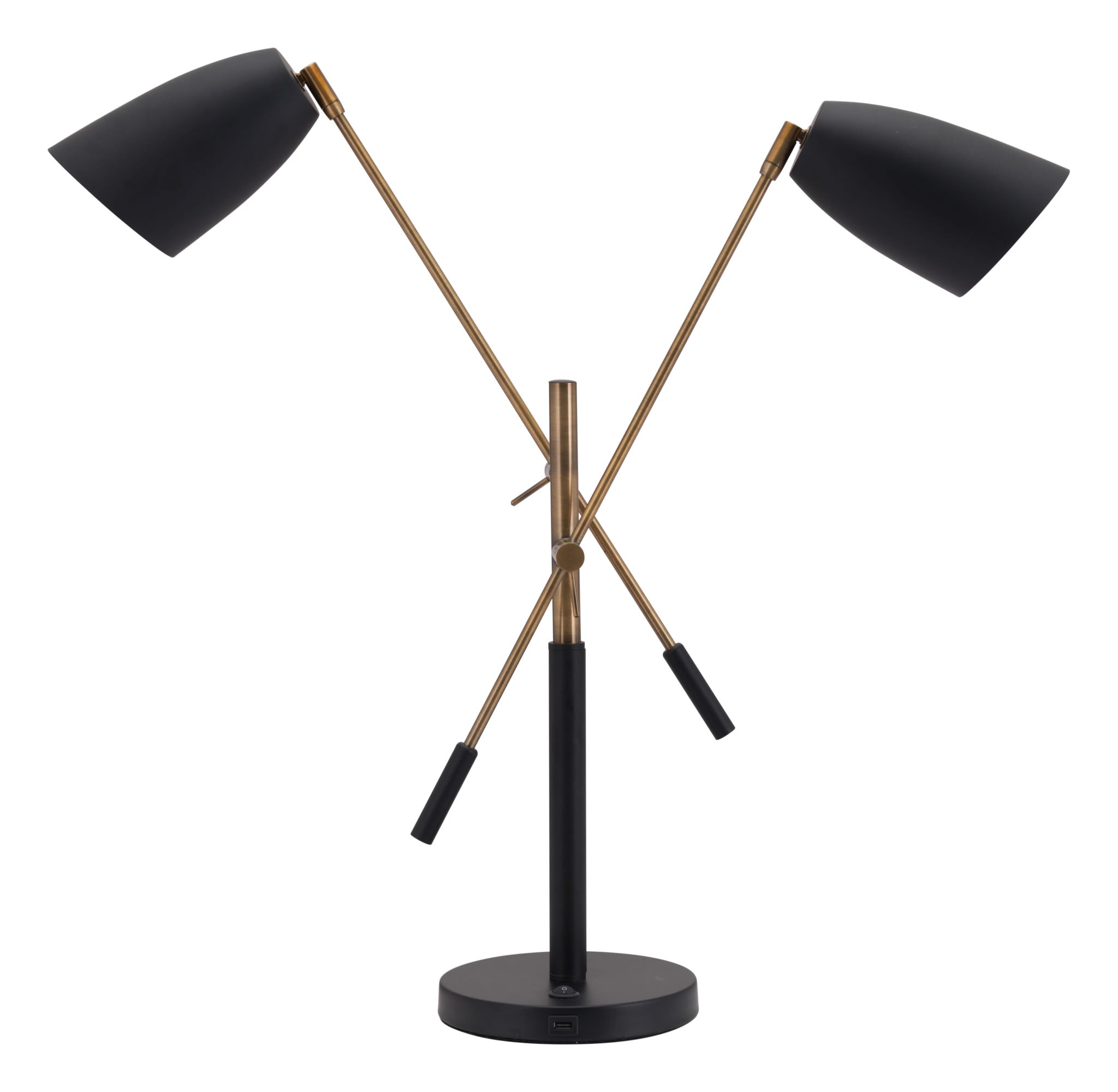 34.6" x 7.9" x 28.1" Matte Black & Brass, Steel & Marble, Table Lamp