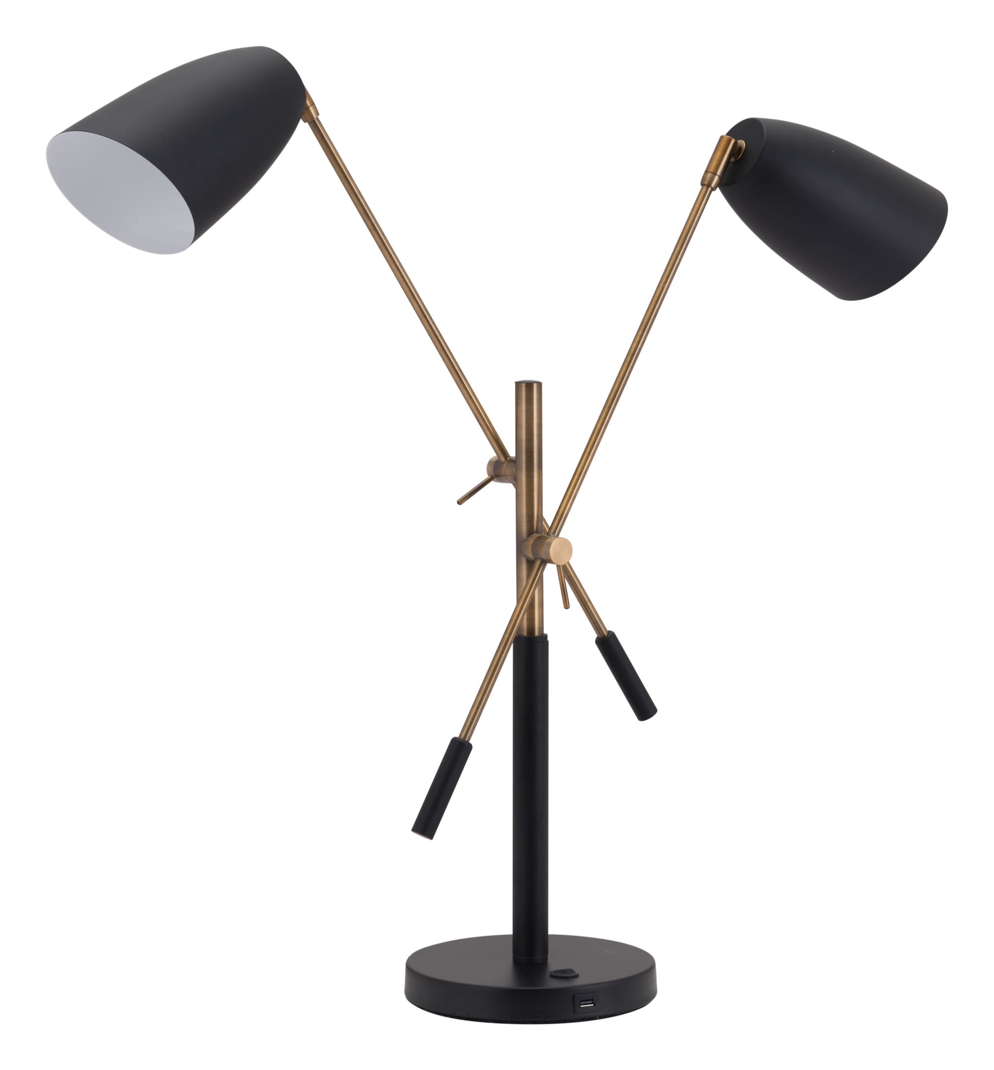 34.6" x 7.9" x 28.1" Matte Black & Brass, Steel & Marble, Table Lamp