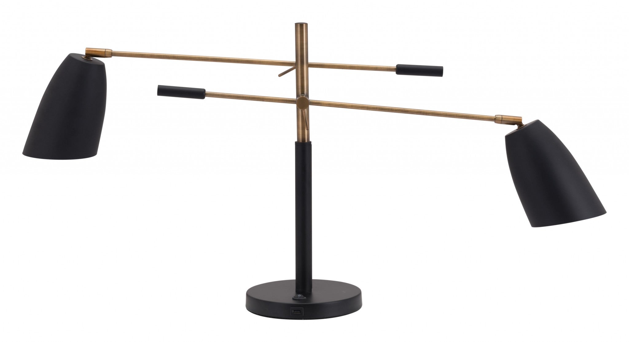 34.6" x 7.9" x 28.1" Matte Black & Brass, Steel & Marble, Table Lamp