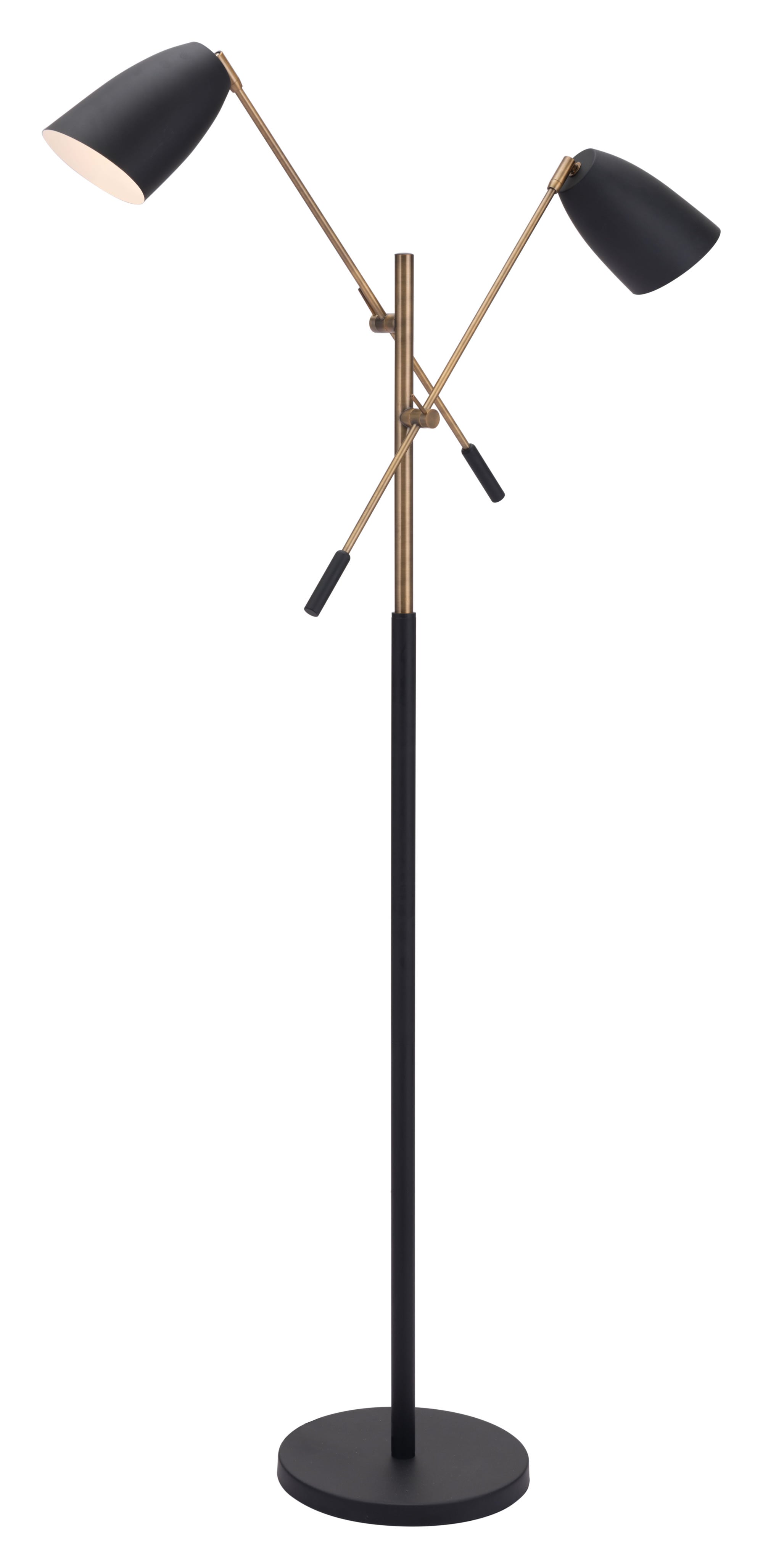 47.2" x 7.9" x 70.9" Matte Black & Brass, Steel & Marble, Floor Lamp