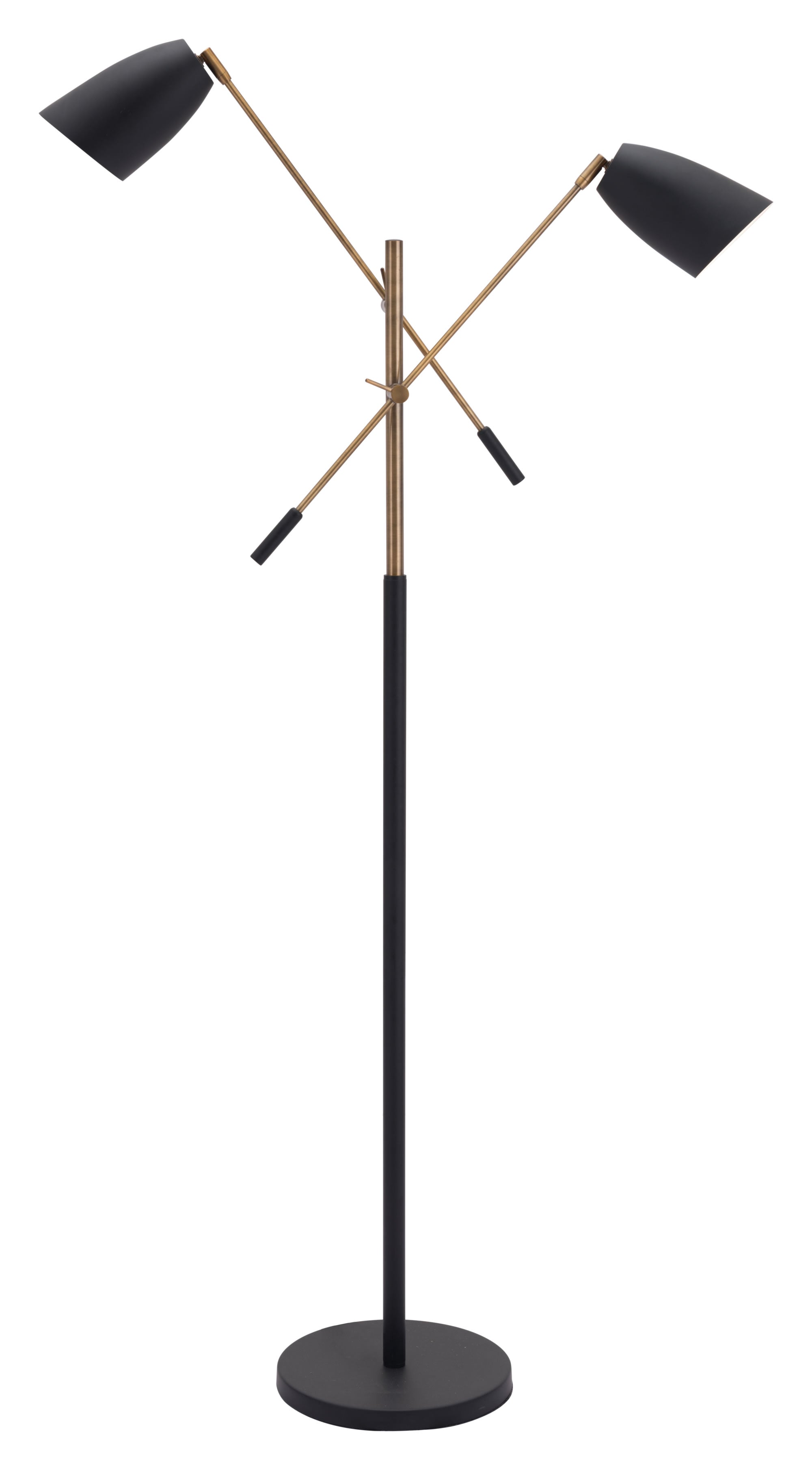 47.2" x 7.9" x 70.9" Matte Black & Brass, Steel & Marble, Floor Lamp