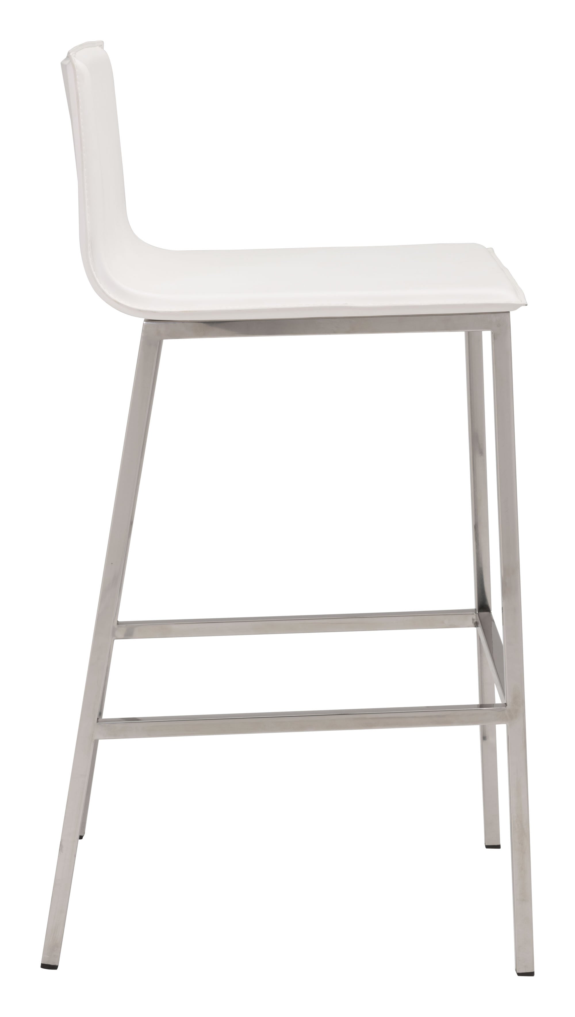 18.5" x 21.1" x 39" White, Leatherette, Stainless Steel, Barstool