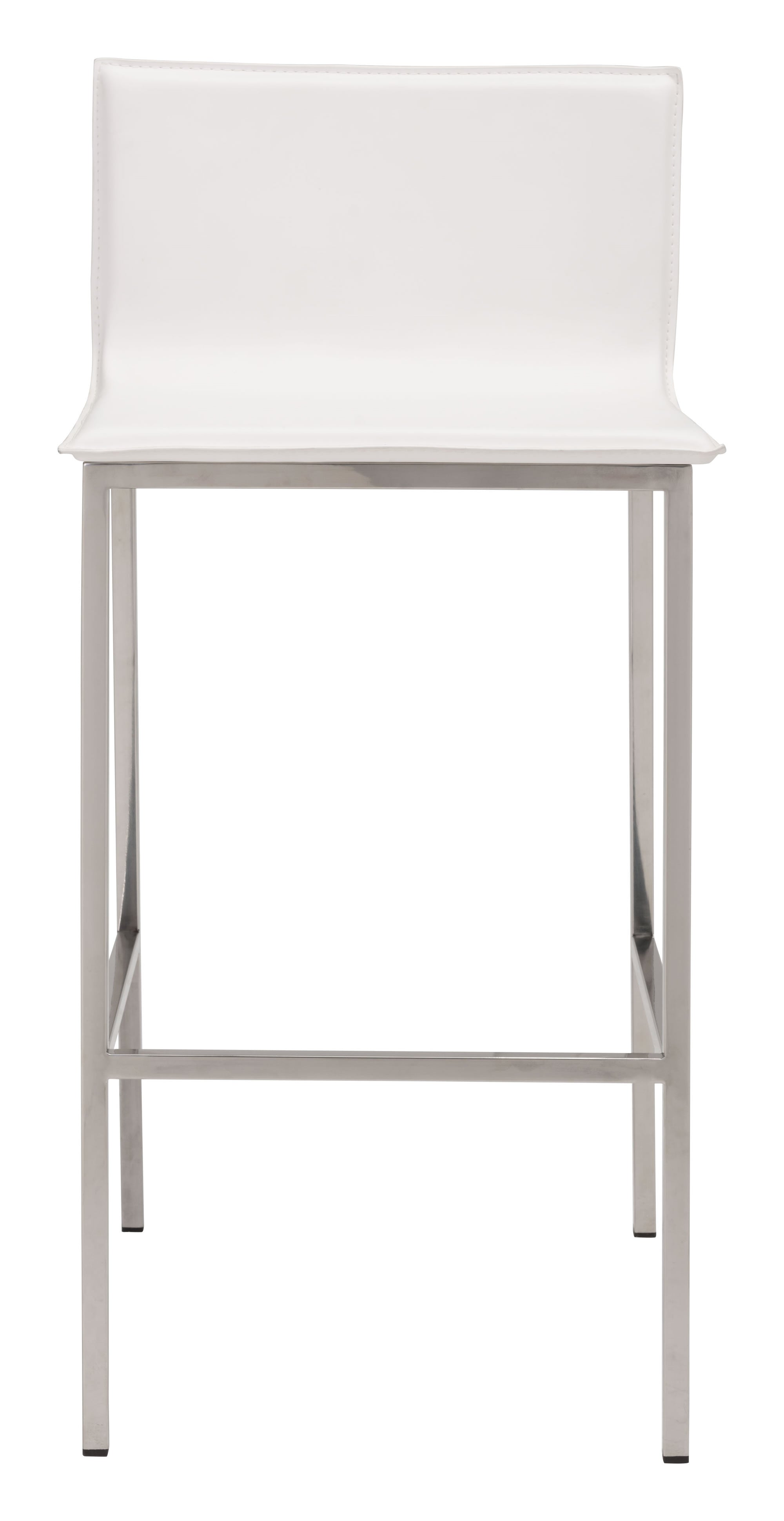 18.5" x 21.1" x 39" White, Leatherette, Stainless Steel, Barstool