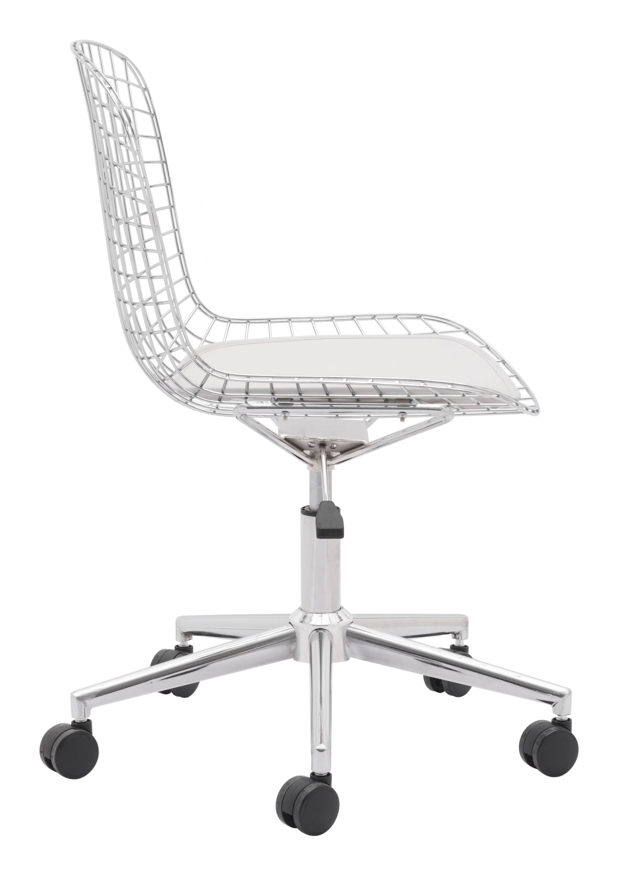 23.2" x 23.2" x 33.1" Chrome w/ White, Leatherette, Chromed Steel, Office Chair w/ Cushion