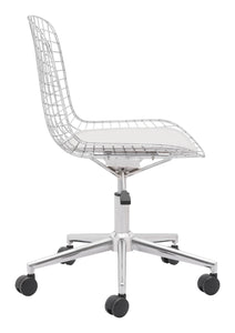 23.2" x 23.2" x 33.1" Chrome w/ White, Leatherette, Chromed Steel, Office Chair w/ Cushion