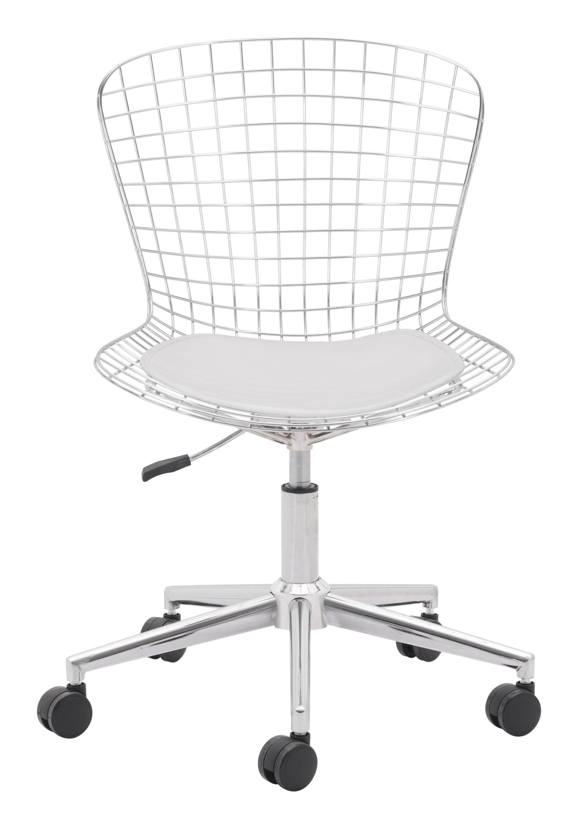 23.2" x 23.2" x 33.1" Chrome w/ White, Leatherette, Chromed Steel, Office Chair w/ Cushion