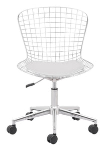 23.2" x 23.2" x 33.1" Chrome w/ White, Leatherette, Chromed Steel, Office Chair w/ Cushion