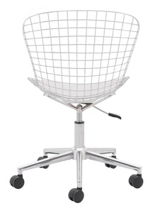 23.2" x 23.2" x 33.1" Chrome w/ White, Leatherette, Chromed Steel, Office Chair w/ Cushion