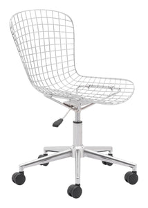 23.2" x 23.2" x 33.1" Chrome w/ White, Leatherette, Chromed Steel, Office Chair w/ Cushion