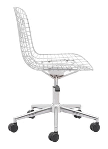 23.2" x 23.2" x 33.1" Chrome w/ White, Leatherette, Chromed Steel, Office Chair w/ Cushion