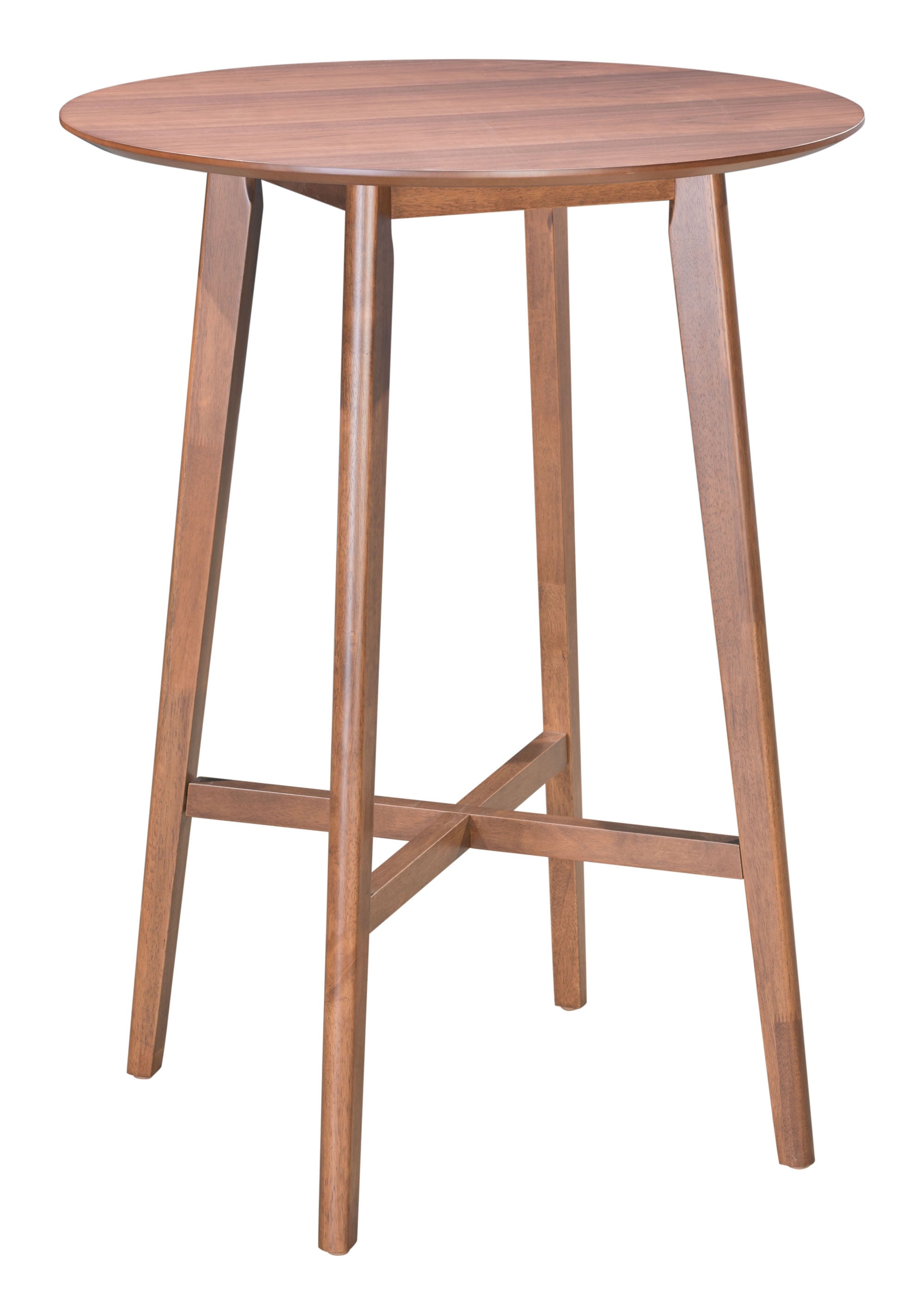 31.5" x 31.5" x 42.3" Walnut, Wood Veneer, MDF, Rubber Wood, Bar Table