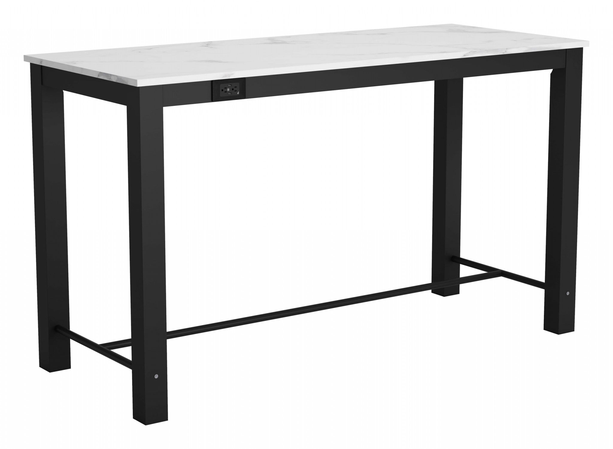 72" x 29.9" x 41.9" Faux Marble & Matte Black, Faux Marble, Steel, Bar Table Faux