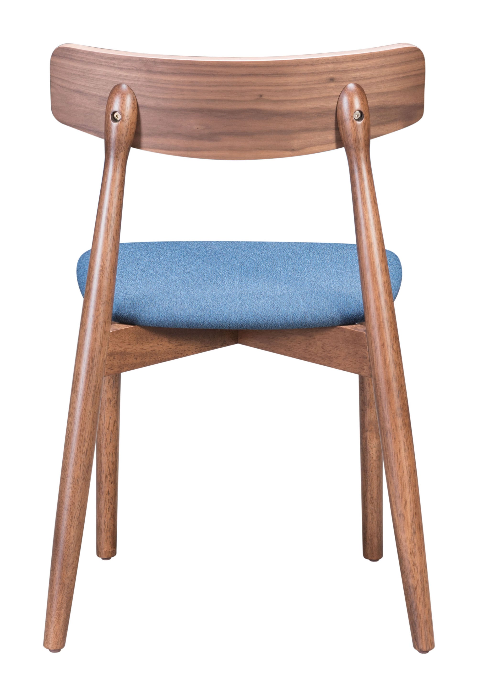 Retro Modern Walnut Finish with Navy Dining Chairs Set of 2
