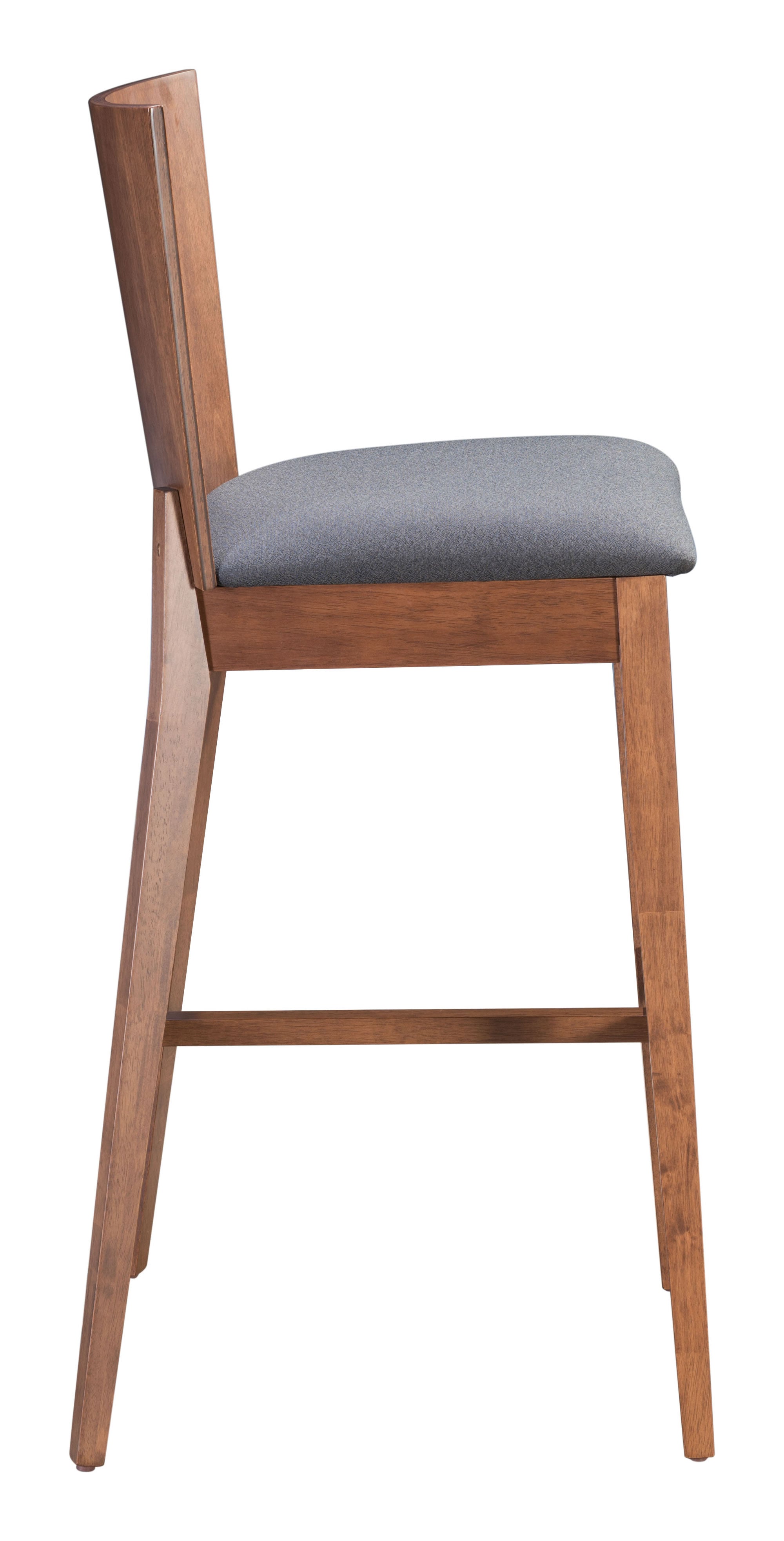 14" x 19.3" x 45.1" Walnut and Dark Gray Poly Linen MDF Rubber Wood Bar Chair