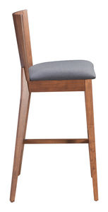 14" x 19.3" x 45.1" Walnut and Dark Gray Poly Linen MDF Rubber Wood Bar Chair