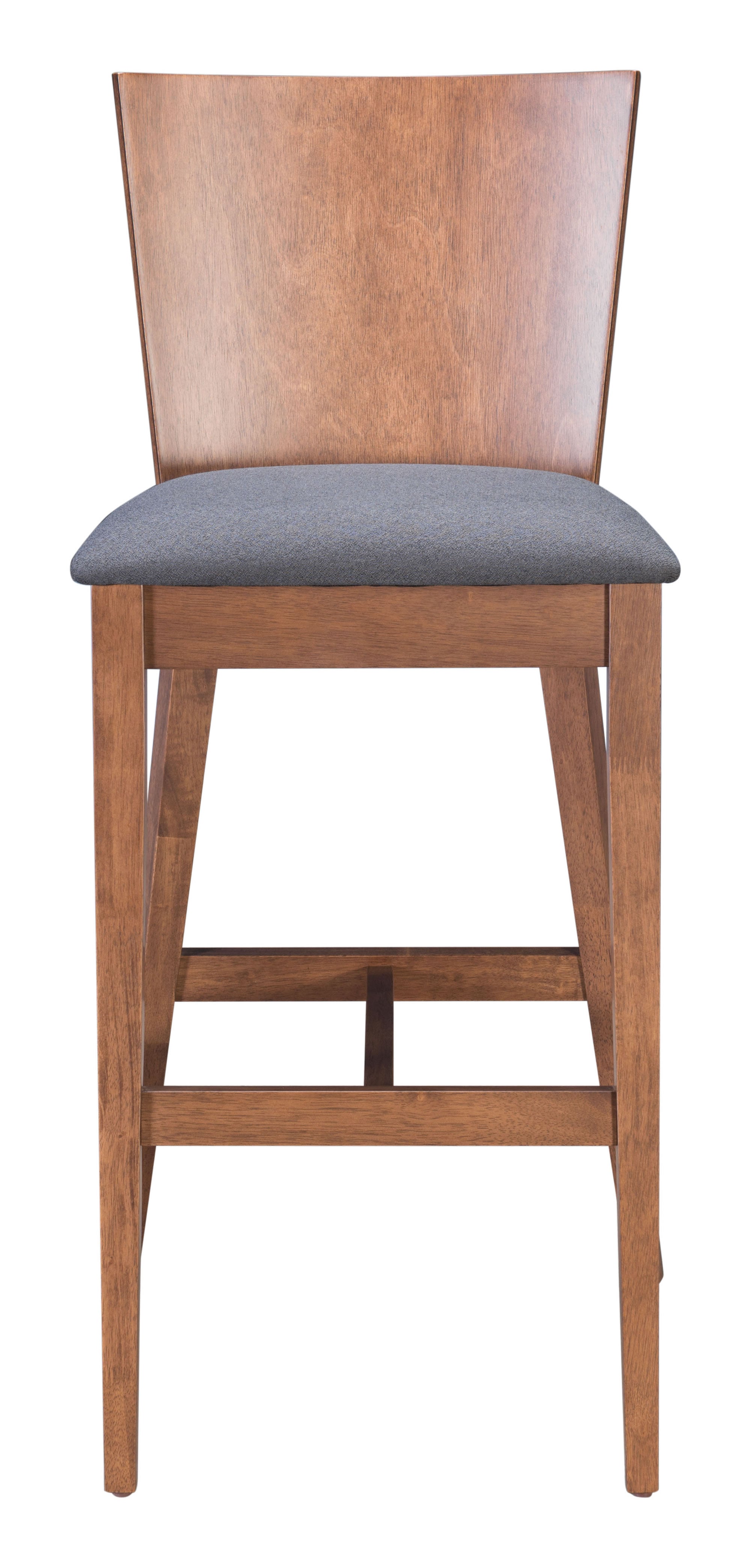 14" x 19.3" x 45.1" Walnut and Dark Gray Poly Linen MDF Rubber Wood Bar Chair