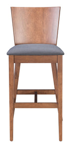 14" x 19.3" x 45.1" Walnut and Dark Gray Poly Linen MDF Rubber Wood Bar Chair