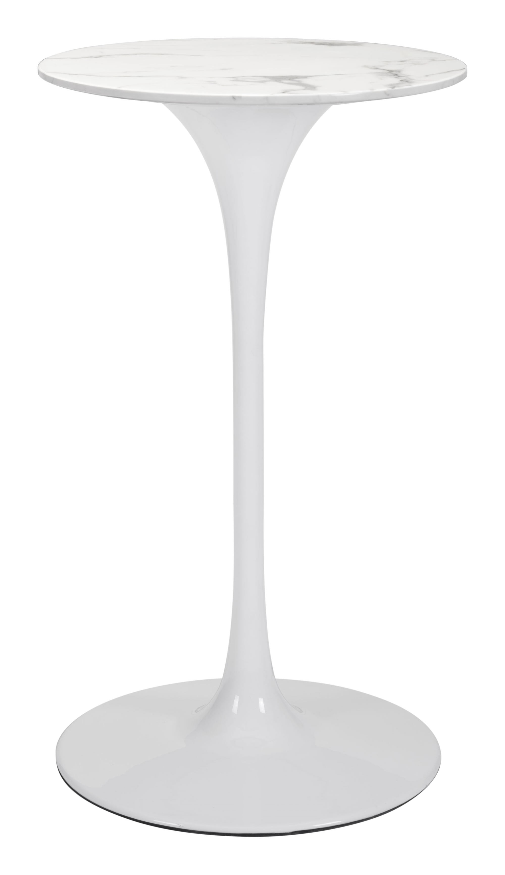 24.8" x 24.8" x 42.9" Gray & White, Faux Marble, Painted Steel, Bar Table