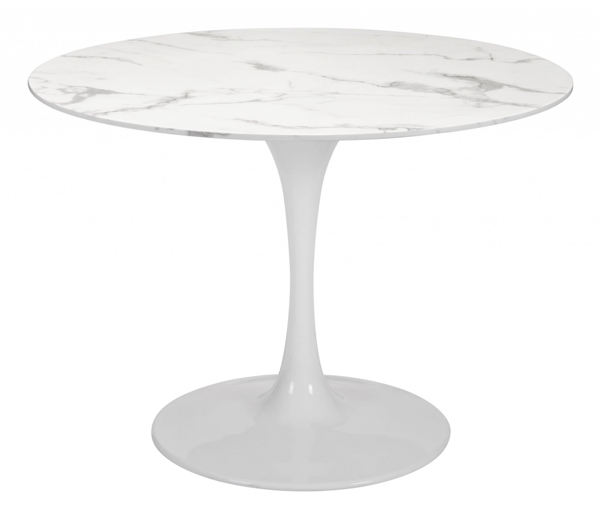 41.7" x 41.7" x 28.7" Gray & White, Faux Marble, Painted Steel, Dining Table