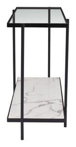 Glass and Faux Marble Console Table with Black Frame