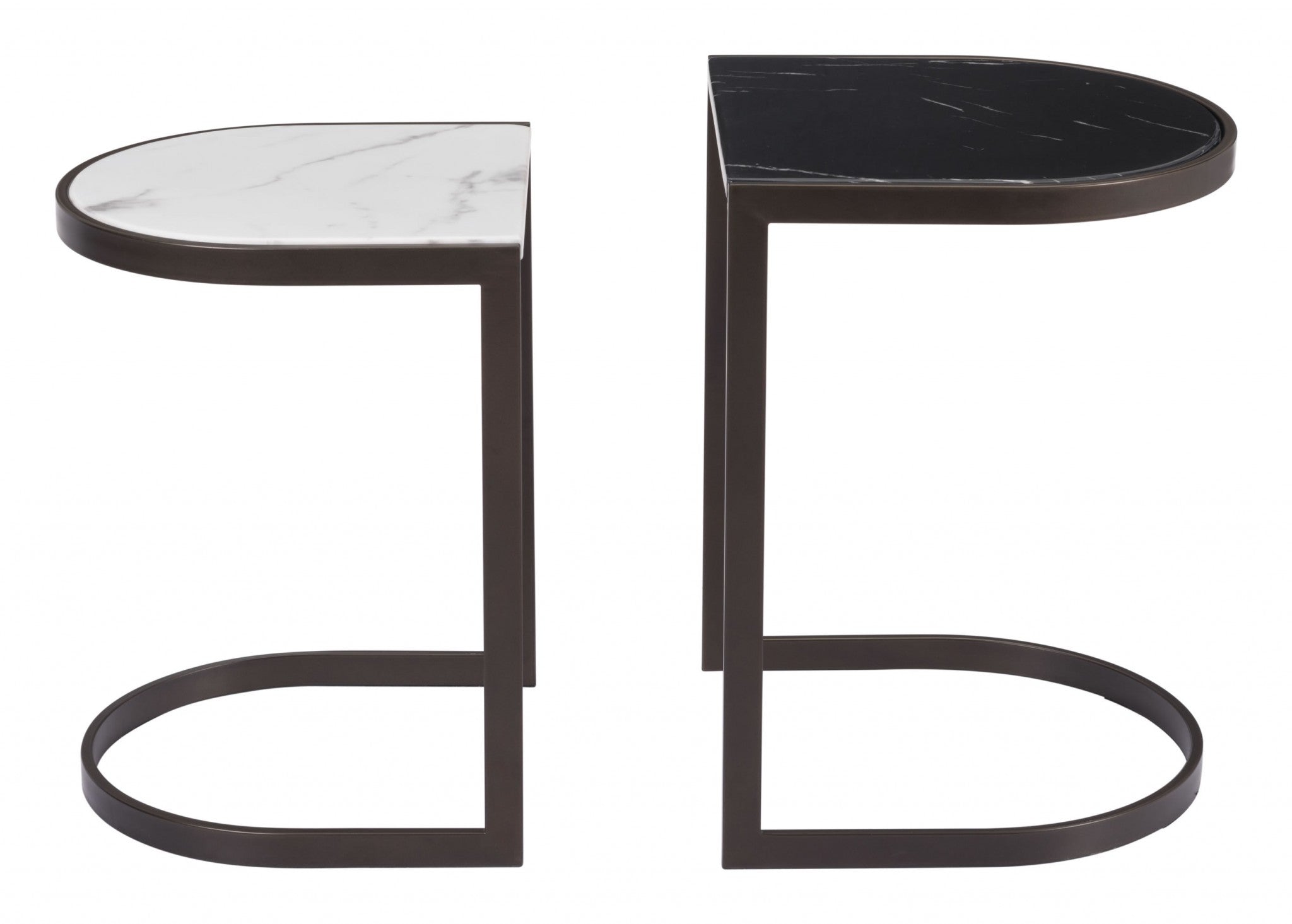 16.1" x 16.1" x 22" Black Stone & Antique Brass, Faux Marble, Steel, Nesting End Tables